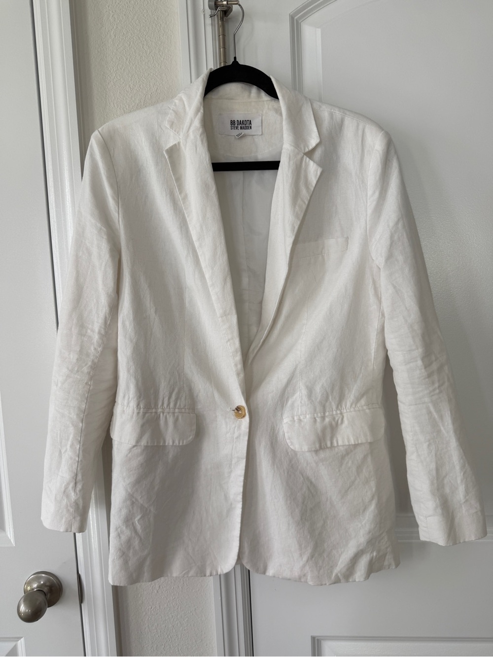 Steve Madden BB Dakota White Linen & Cotton Single Button Blazer